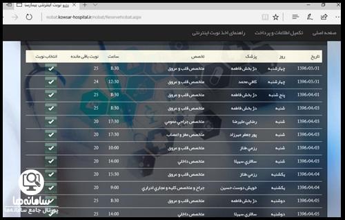 نحوه نوبت دهی بیمارستان زهرای مرضیه